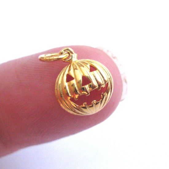 Wholesale Gold plated Sterling Silver Pumpkin Jack-o-Lantern Charm, Charms and Pendants for Jewelry Making, Wholesale Findings