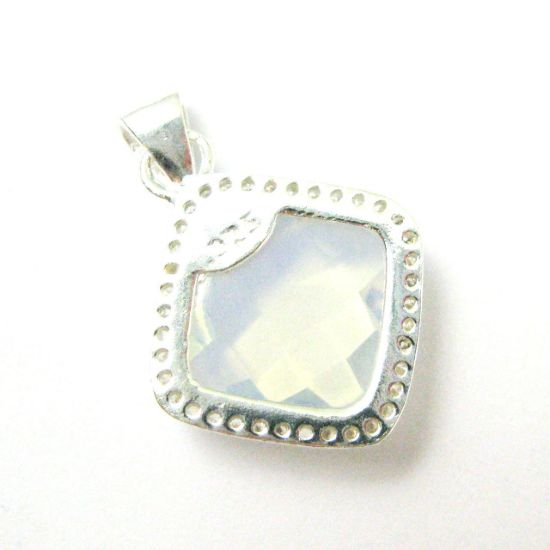 Wholesale Oxidized Sterling Silver Opalite Quartz Bezel Gemstone Diamond Shape Pave Pendant, Wholesale Gemstone Pendants for Jewelry Making