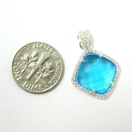 Wholesale Oxidized Sterling Silver Blue Topaz Quartz Bezel Gemstone Diamond Shape Pave Pendant, Wholesale Gemstone Pendants for Jewelry Making