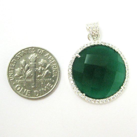 Wholesale Sterling Silver Green Onyx Bezel Gemstone Round Pave Pendant, Wholesale Gemstone Pendants for Jewelry Making