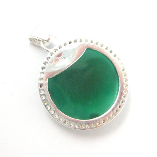 Wholesale Sterling Silver Green Onyx Bezel Gemstone Round Pave Pendant, Wholesale Gemstone Pendants for Jewelry Making