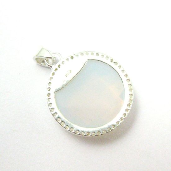 Wholesale Sterling Silver Opalite Quartz Bezel Gemstone Round Pave Pendant, Wholesale Gemstone Pendants for Jewelry Making