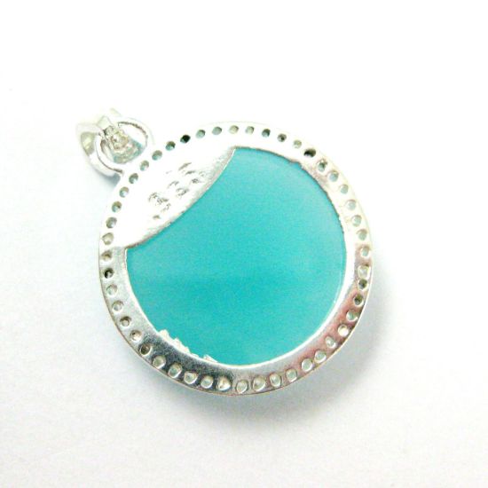 Wholesale Sterling Silver Peru Chalcedony Bezel Gemstone Round Pave Pendant, Wholesale Gemstone Pendants for Jewelry Making