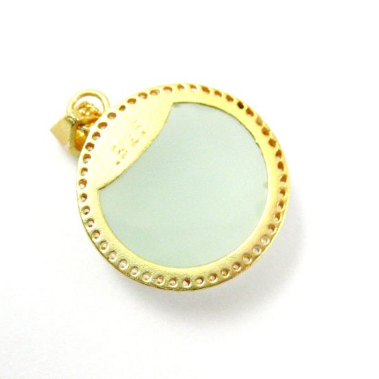 Wholesale Gold plated Sterling Silver Aqua Chalcedony Bezel Gemstone Round Pave Pendant, Wholesale Gemstone Pendants for Jewelry Making