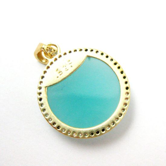 Wholesale Gold plated Sterling Silver Peru Chalcedony Bezel Gemstone Round Pave Pendant, Wholesale Gemstone Pendants for Jewelry Making