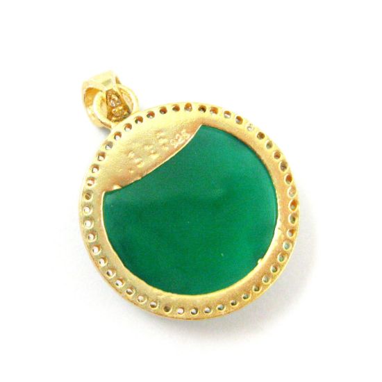 Wholesale Gold plated Sterling Silver Green Onyx Bezel Gemstone Round Pave Pendant, Wholesale Gemstone Pendants for Jewelry Making