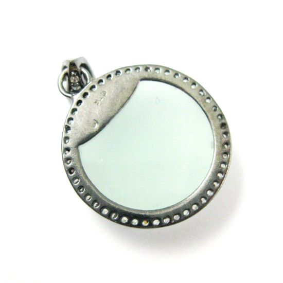 Wholesale Oxidized Sterling Silver Aqua Chalcedony Bezel Gemstone Round Pave Pendant, Wholesale Gemstone Pendants for Jewelry Making