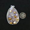 Wholesale Natural Mother of Pearl Pendant, Genuine Mother of Pearl Silver plated Brass Edging Unique- One of a Kind Pendant-Organic Oval
