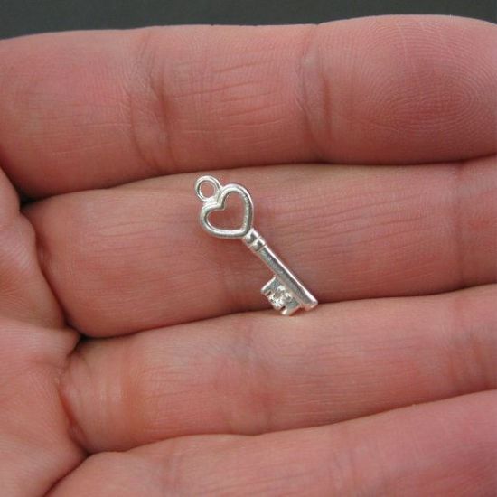 Wholesale 925 Sterling Silver Tiny Key Charm with Heart - 19mm (1 pc)