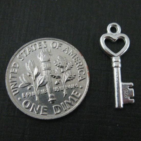 Wholesale 925 Sterling Silver Tiny Key Charm with Heart - 19mm (1 pc)