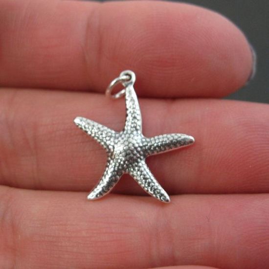 Wholesale Oxidized 925 Sterling Silver Textured Starfish Charm - 25mm (1 pc)