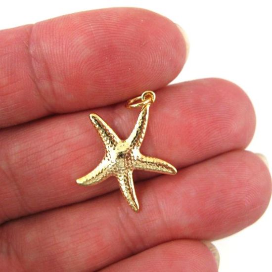 Wholesale Gold Over 925 Sterling Silver Textured Starfish Charm - 25mm (1 pc)