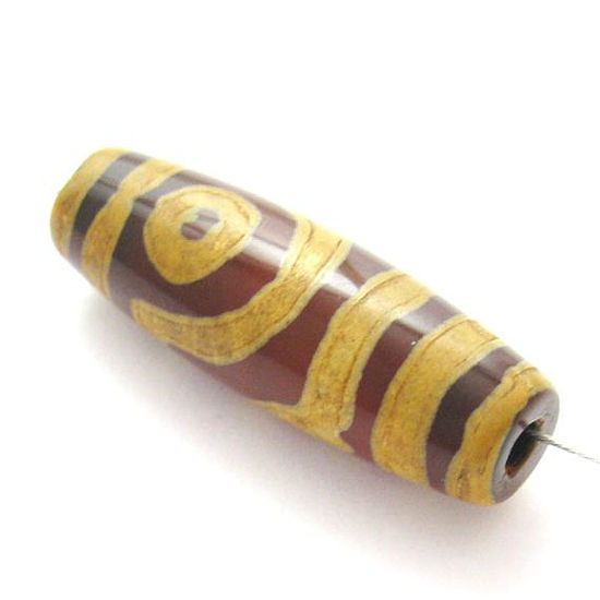 Wholesale Carnelian dZi bead - Olive Shape with 2-Eyes Totem --30mm by 10 mm (1 piece) 
