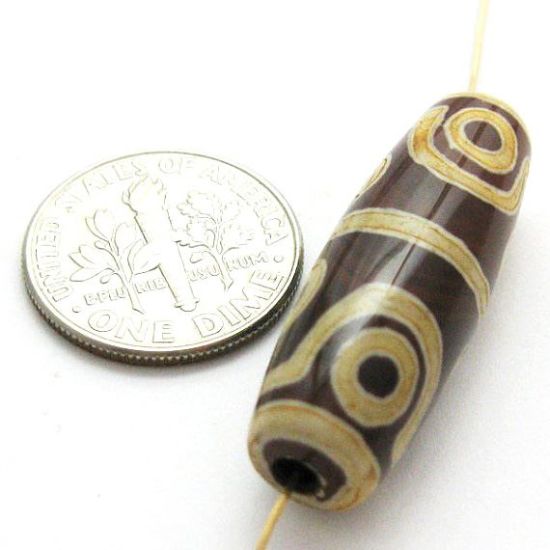 Wholesale Carnelian dZi Bead -Olive Shape with 8-Eyes Totem-30mm by 10 mm (1 Piece)