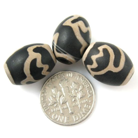 Wholesale Carnelian dZi bead - Oval Shape Lotus Body - Black-- 16mm by 12 mm ( 3 pcs)