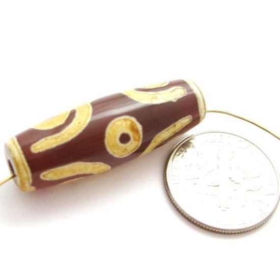 Wholesale Carnelian dZi bead - Olive Shape with 6-Eyes Totem --30mm by 10 mm (1 piece)