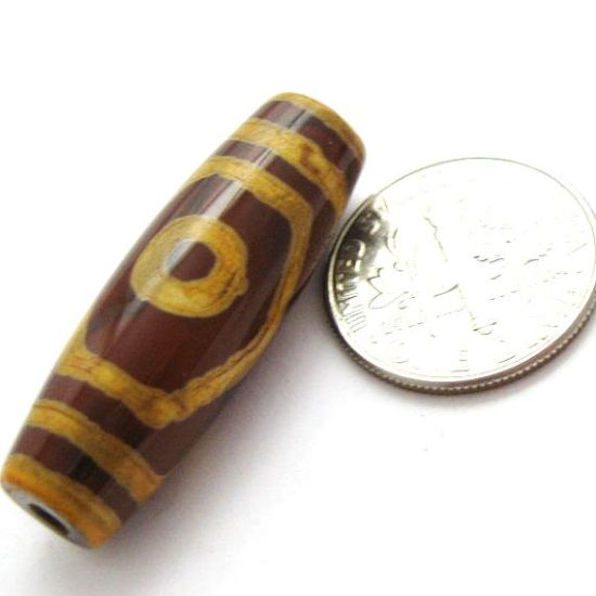 Wholesale Carnelian dZi bead - Olive Shape with 3-Eyes Totem --30mm by 10 mm (1 piece)