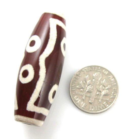 Wholesale Carnelian dZi bead - Olive Shape with 7-Eyes Totem- Glossy - 40mm by 14 mm (1 pc)
