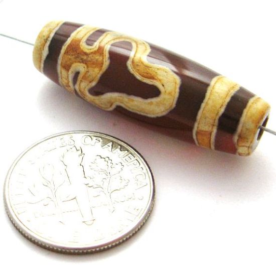 Wholesale Carnelian dZi Bead -Olive Shape Bodhi Totem-30mm by 10 mm (1 Piece)