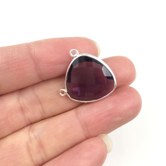 Wholesale Sterling Silver Amethyst Quartz Large Trillion Shaped Bezel Gemstone Connector Links, Wholesale Gemstone Charms and Pendants for Jewelry Making