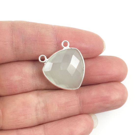 Wholesale Sterling Silver Aqua Chalcedony Large Trillion Shaped Bezel Gemstone Connector Links, Wholesale Gemstone Charms and Pendants for Jewelry Making