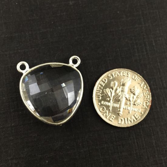 Wholesale Sterling Silver Crystal Quartz Large Trillion Shaped Bezel Gemstone Connector Links, Wholesale Gemstone Charms and Pendants for Jewelry Making