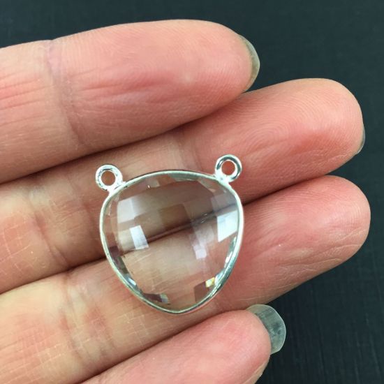 Wholesale Sterling Silver Crystal Quartz Large Trillion Shaped Bezel Gemstone Connector Links, Wholesale Gemstone Charms and Pendants for Jewelry Making