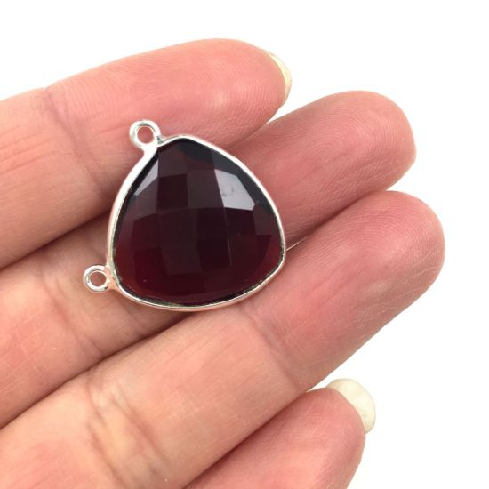 Wholesale Sterling Silver Garnet Quartz Large Trillion Shaped Bezel Gemstone Connector Links, Wholesale Gemstone Charms and Pendants for Jewelry Making