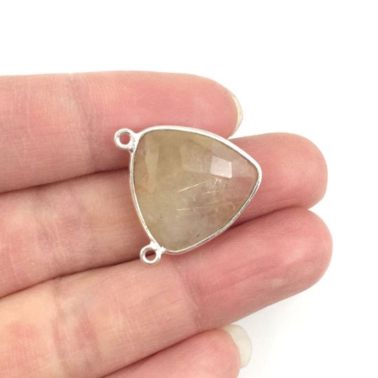 Wholesale Sterling Silver Gold Rutilated Quartz Large Trillion Shaped Bezel Gemstone Connector Links, Wholesale Gemstone Charms and Pendants for Jewelry Making