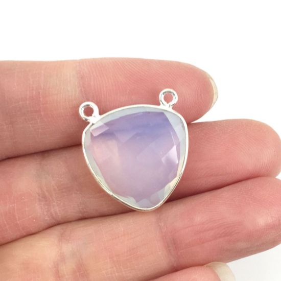 Wholesale Sterling Silver Opalite Quartz Large Trillion Shaped Bezel Gemstone Connector Links, Wholesale Gemstone Charms and Pendants for Jewelry Making