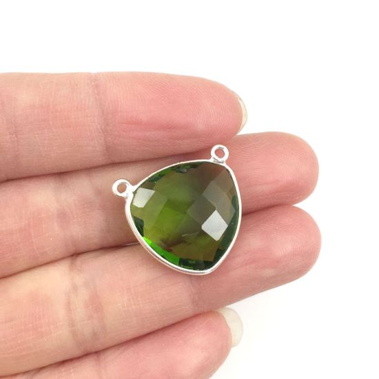 Wholesale Sterling Silver Peridot Quartz Large Trillion Shaped Bezel Gemstone Connector Links, Wholesale Gemstone Charms and Pendants for Jewelry Making