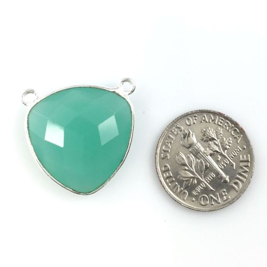 Wholesale Sterling Silver Peru Chalcedony Large Trillion Shaped Bezel Gemstone Connector Links, Wholesale Gemstone Charms and Pendants for Jewelry Making