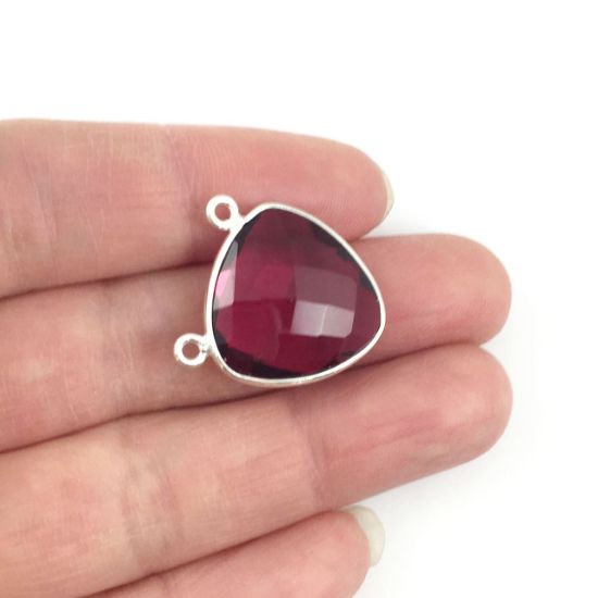 Wholesale Sterling Silver Rubylite Quartz Large Trillion Shaped Bezel Gemstone Connector Links, Wholesale Gemstone Charms and Pendants for Jewelry Making