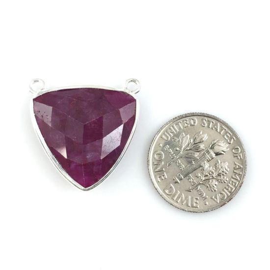 Wholesale Sterling Silver Ruby Dyed Large Trillion Shaped Bezel Gemstone Connector Links, Wholesale Gemstone Charms and Pendants for Jewelry Making