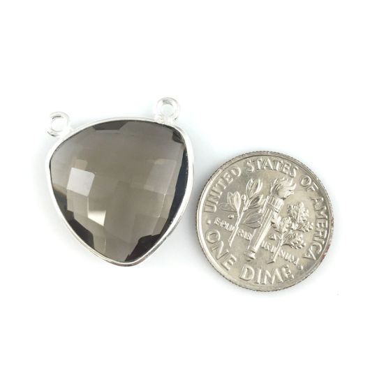 Wholesale Sterling Silver Smokey Quartz Large Trillion Shaped Bezel Gemstone Connector Links, Wholesale Gemstone Charms and Pendants for Jewelry Making