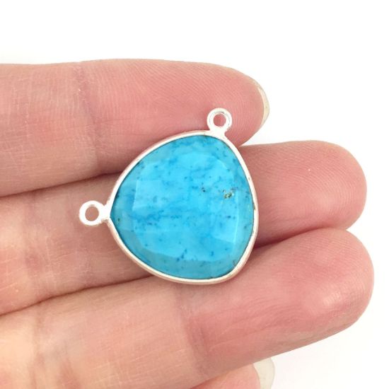 Wholesale Sterling Silver Turquoise Large Trillion Shaped Bezel Gemstone Connector Links, Wholesale Gemstone Charms and Pendants for Jewelry Making
