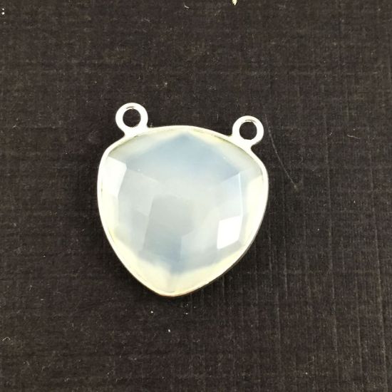 Wholesale Sterling Silver White Chalcedony Large Trillion Shaped Bezel Gemstone Connector Links, Wholesale Gemstone Charms and Pendants for Jewelry Making