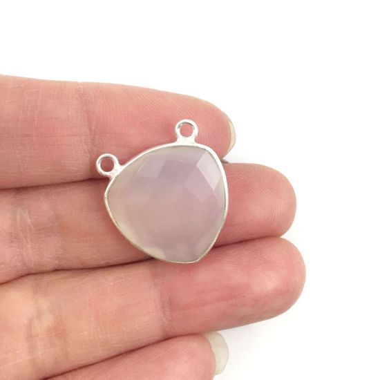 Wholesale Sterling Silver White Chalcedony Large Trillion Shaped Bezel Gemstone Connector Links, Wholesale Gemstone Charms and Pendants for Jewelry Making