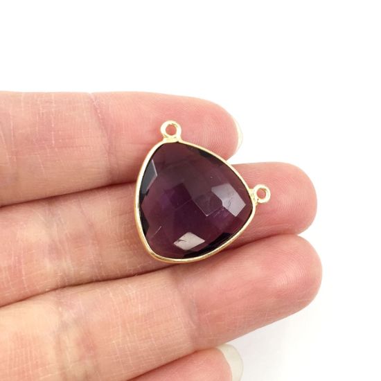 Wholesale Gold plated Sterling Silver Amethyst Quartz Large Trillion Shaped Bezel Gemstone Connector Links, Wholesale Gemstone Charms and Pendants for Jewelry Making