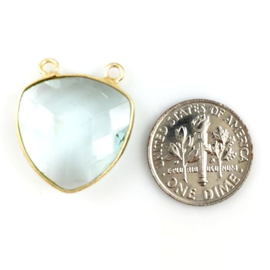 Wholesale Gold plated Sterling Silver Aqua Quartz Large Trillion Shaped Bezel Gemstone Connector Links, Wholesale Gemstone Charms and Pendants for Jewelry Making