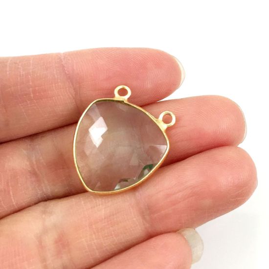Wholesale Gold plated Sterling Silver Aqua Quartz Large Trillion Shaped Bezel Gemstone Connector Links, Wholesale Gemstone Charms and Pendants for Jewelry Making