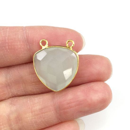 Wholesale Gold plated Sterling Silver Aqua Chalcedony Large Trillion Shaped Bezel Gemstone Connector Links, Wholesale Gemstone Charms and Pendants for Jewelry Making