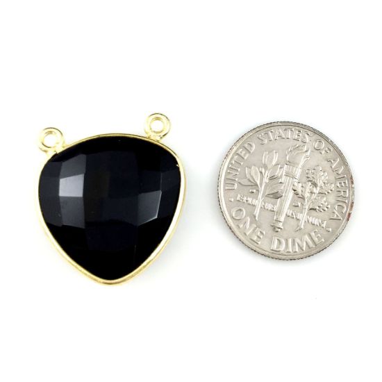 Wholesale Gold plated Sterling Silver Black Onyx Large Trillion Shaped Bezel Gemstone Connector Links, Wholesale Gemstone Charms and Pendants for Jewelry Making