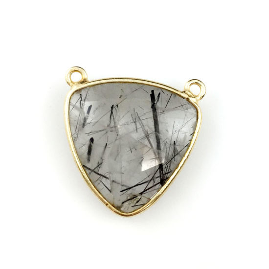 Wholesale Gold plated Sterling Silver Black Rutilated Quartz Large Trillion Shaped Bezel Gemstone Connector Links, Wholesale Gemstone Charms and Pendants for Jewelry Making
