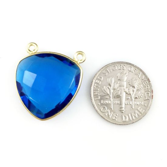 Wholesale Gold plated Sterling Silver Blue Quartz Large Trillion Shaped Bezel Gemstone Connector Links, Wholesale Gemstone Charms and Pendants for Jewelry Making