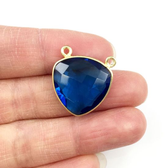 Wholesale Gold plated Sterling Silver Blue Quartz Large Trillion Shaped Bezel Gemstone Connector Links, Wholesale Gemstone Charms and Pendants for Jewelry Making