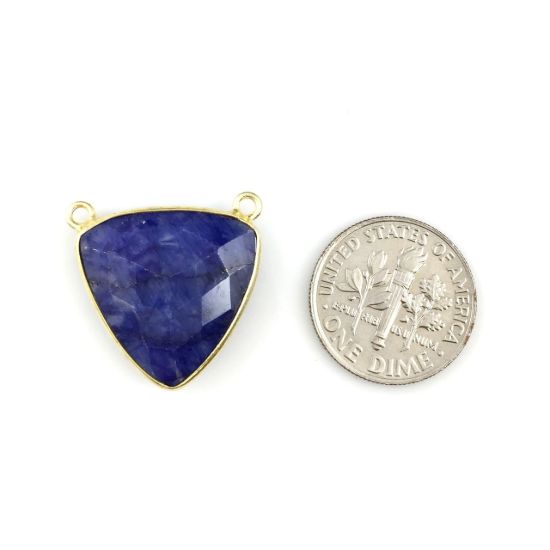 Wholesale Gold plated Sterling Silver Blue Sapphire Dyed Large Trillion Shaped Bezel Gemstone Connector Links, Wholesale Gemstone Charms and Pendants for Jewelry Making