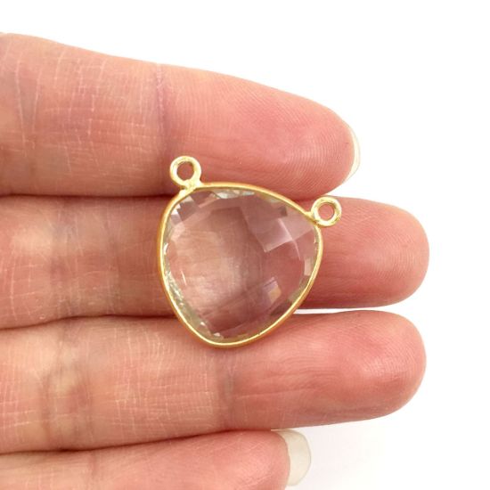 Wholesale Gold plated Sterling Silver Crytsal Quartz Large Trillion Shaped Bezel Gemstone Connector Links, Wholesale Gemstone Charms and Pendants for Jewelry Making