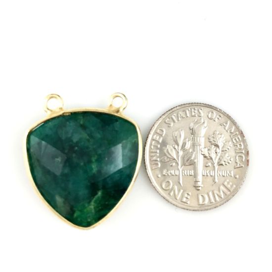 Wholesale Gold plated Sterling Silver Emerald Dyed Large Trillion Shaped Bezel Gemstone Connector Links, Wholesale Gemstone Charms and Pendants for Jewelry Making