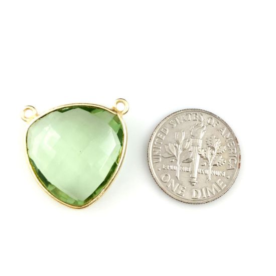 Wholesale Gold plated Sterling Silver Green Amethyst Quartz Large Trillion Shaped Bezel Gemstone Connector Links, Wholesale Gemstone Charms and Pendants for Jewelry Making
